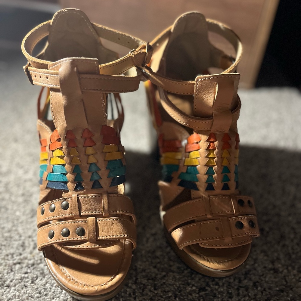 Mexican Huarache Colorful Leather Strappy Heels Sandals Women’s 9 Mexico 26 - Picture 8 of 13